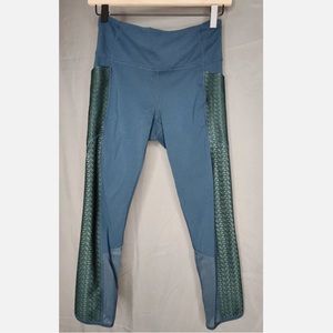 Athleta Cropped Mesh Accents Side Pockets Leggings Dark Teal Green Women's Small